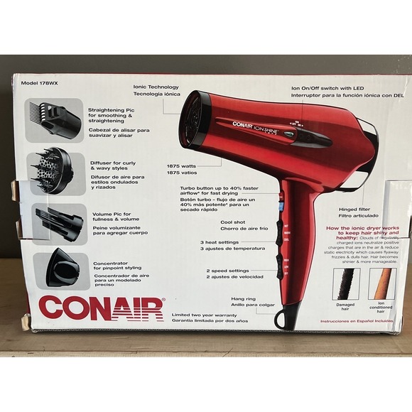 Conair Model 178WX Ionic Turbo Styling System Hair Dryer New In Box - Picture 3 of 5